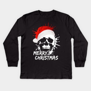 Merry Christmas Santa Claus Skull Kids Long Sleeve T-Shirt